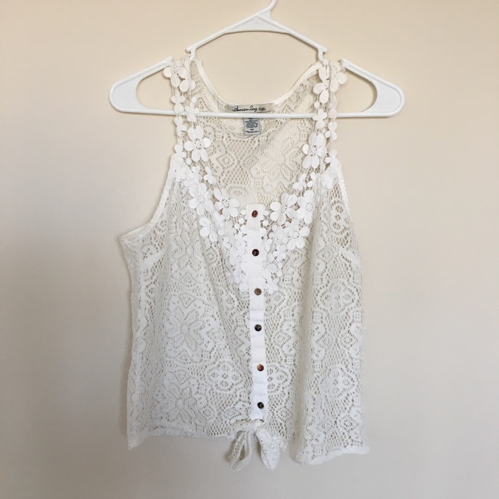 American Rag button front lace tank